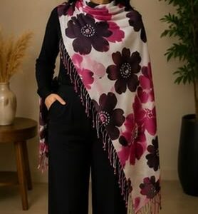 شال وطرحة قطن تركي مشجر - Image 4