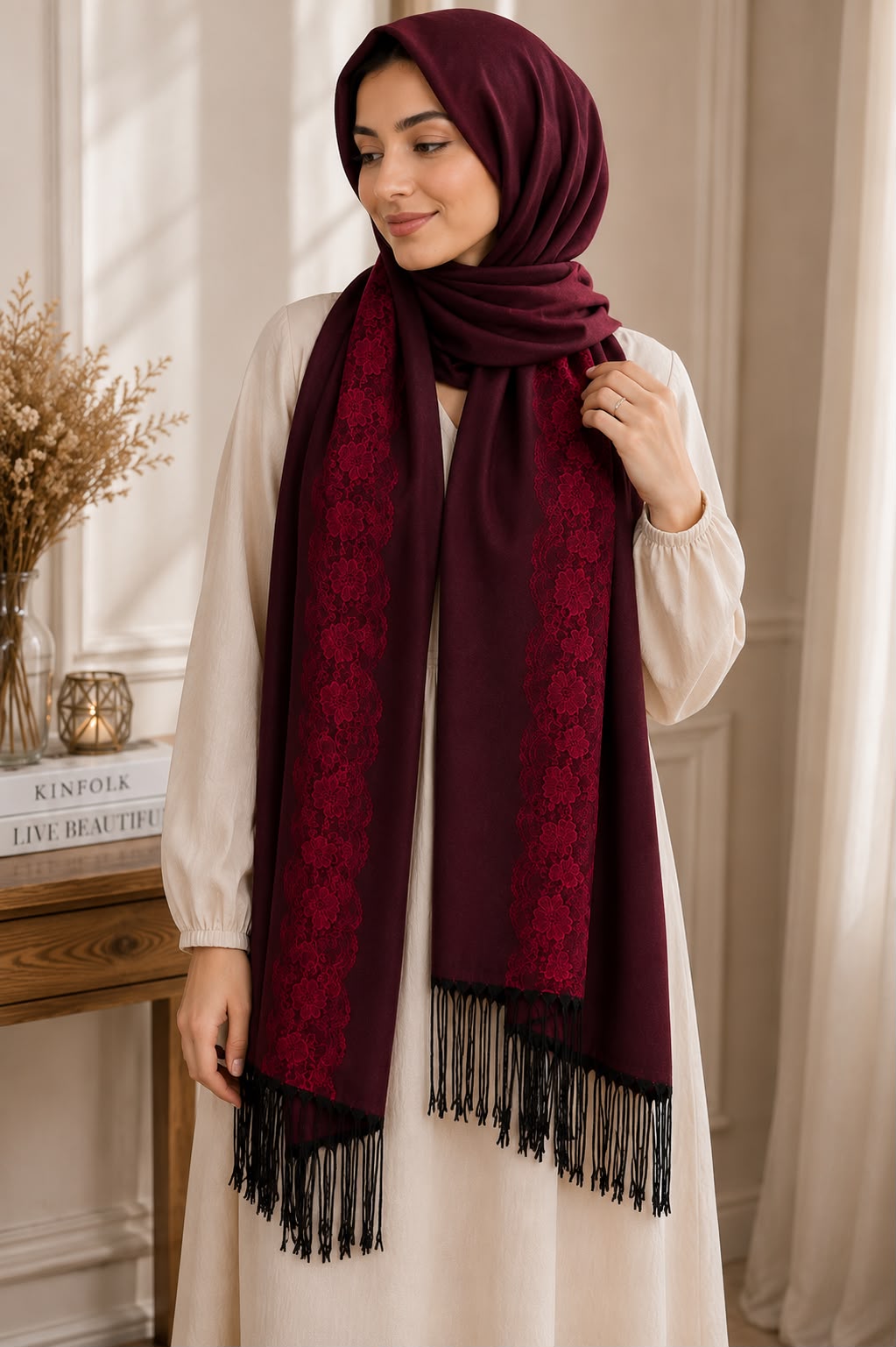 شال وطرحة قطن تركي دبل فيس - Image 3