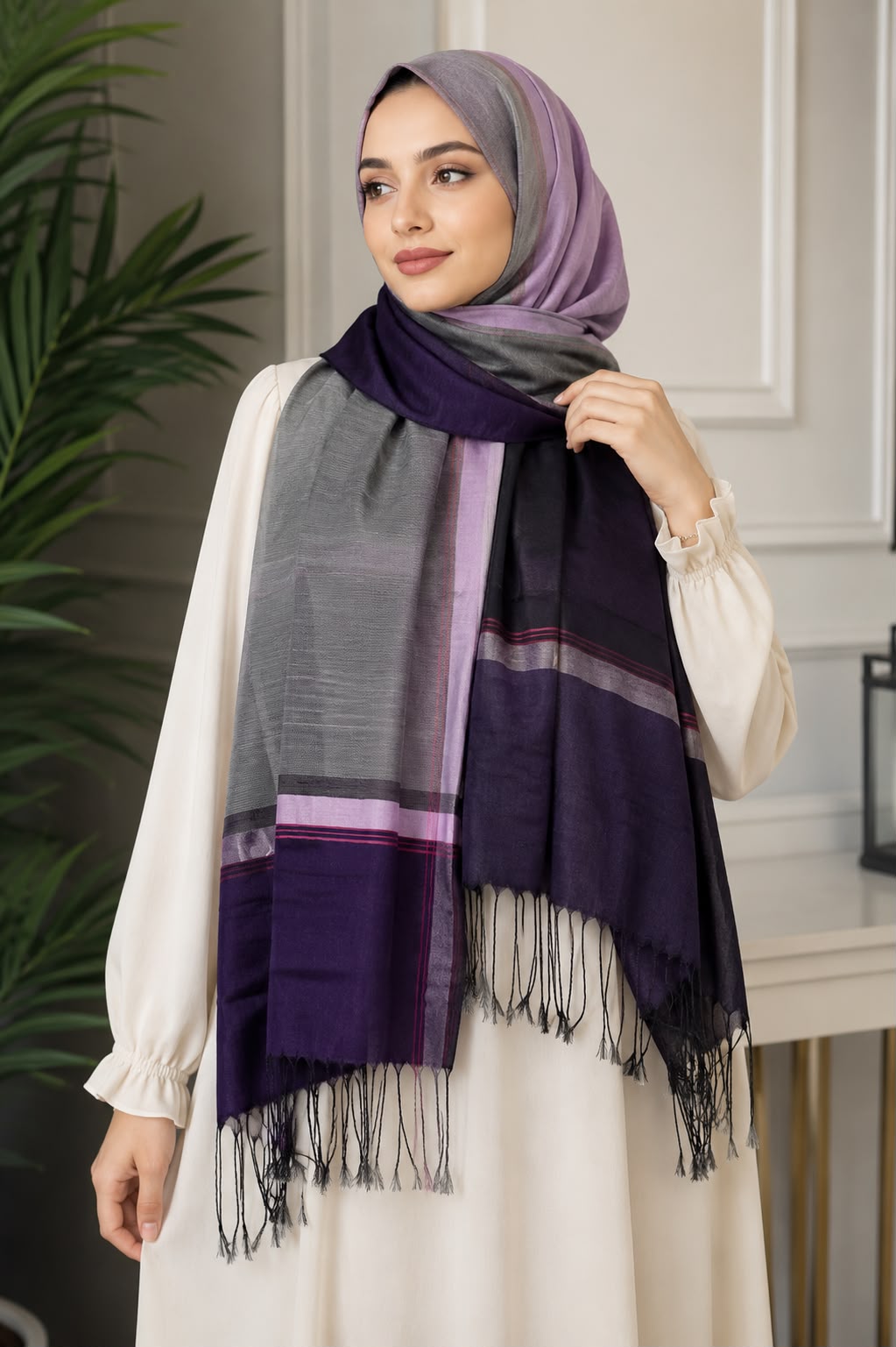 شال وطرحة قطن تركي دبل فيس - Image 1